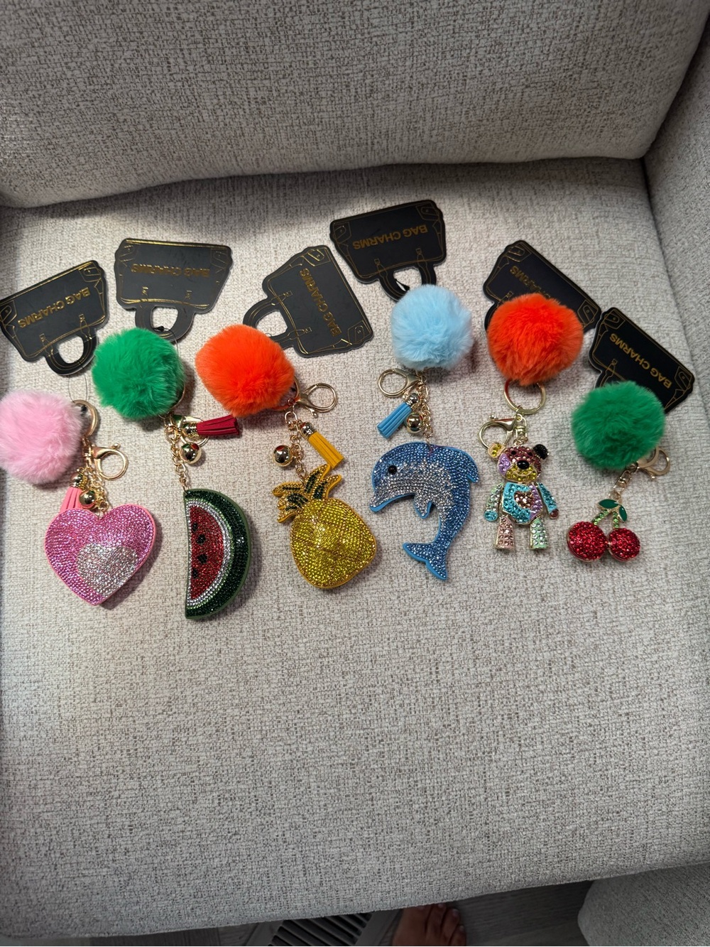 PICK 1 - New Sparkling Pom Pom Bag Charms or Keychain BUNDLE & SAVE on SHIPPING